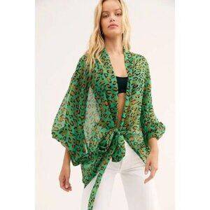 Green Leopard Print Wrap Top